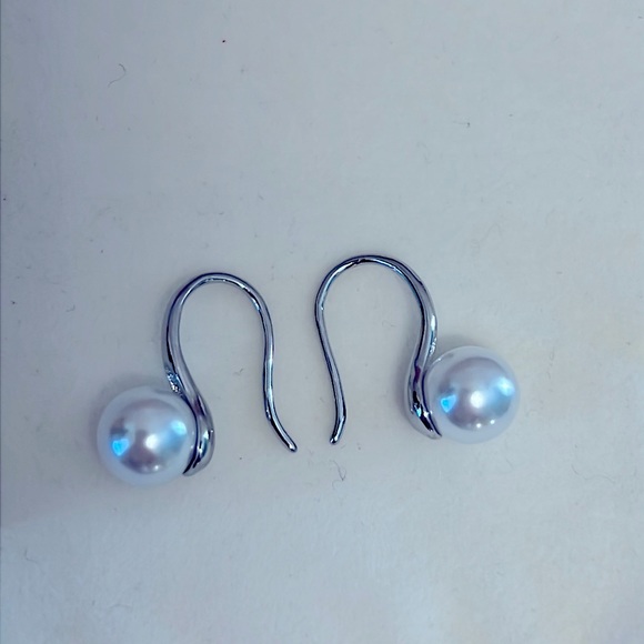 Sterling Silver Simulated Pearl Drop Earrings - Picture 5 of 5